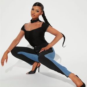 Two tone high waist skinny jeans